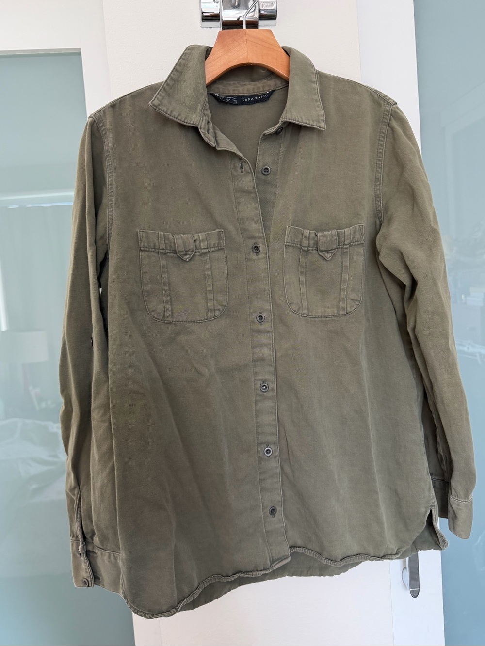 Zara Olive Green Button-Front Utility Shirt